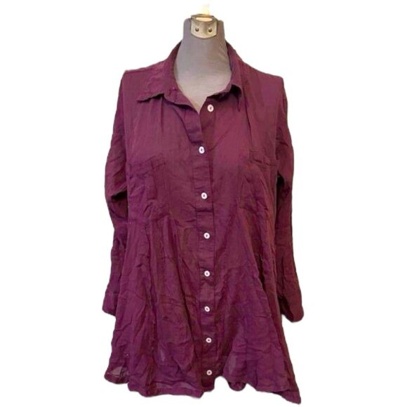 Free People Plum Button Down Oversized Dress Size Small Boho Cotton - Picture 1 of 6